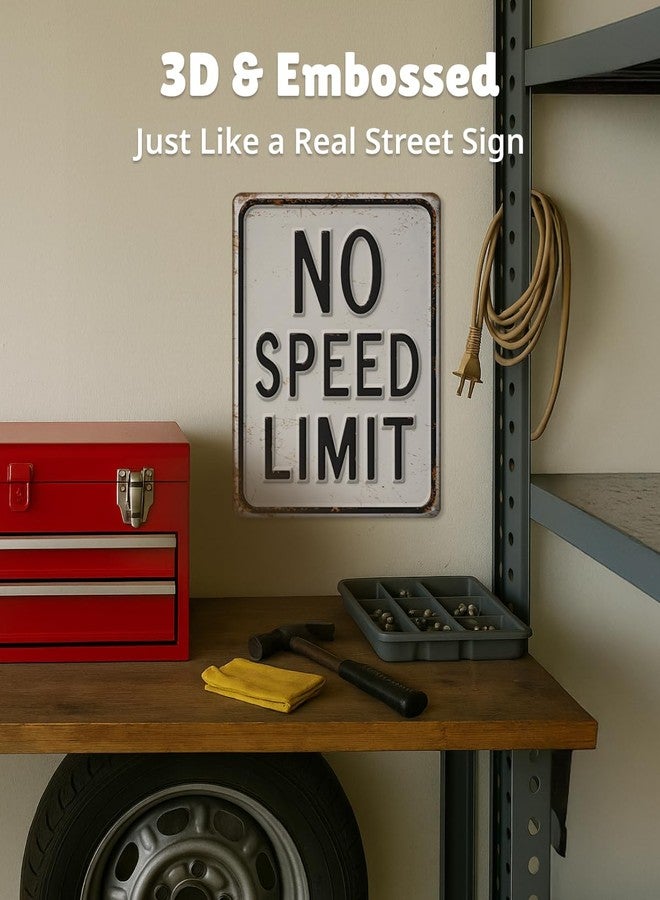 Opix Design Embossed No Speed Limit Sign - Boys Wall Decor, Car Wall Art, Funny Sign for Teen Boy Bedroom, Monster Jam Room or Garage, Race Car Decor by Opix Design, Vintage Aluminum 11x8.3 Inch - Image 4